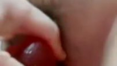 My mistress is fucking a red dildo. Hairy cunt fucked to orgasm. Real orgasm of fat woman.