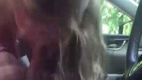 Girlfriend puts effort into public blowjob in the car