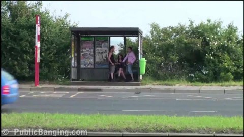 Young girl with big tits fucked hard in PUBLIC bus stop