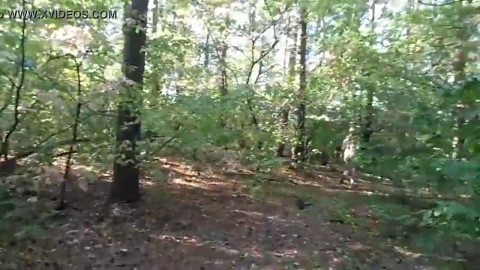 chubby girl with big booty walking nude in forest big ass