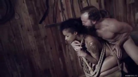 EBONY SLAVE GIRL GETS WHIPPED, TIED UP AND FUCKED BY HER MASTER