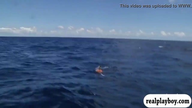 Hot babes deep sea fishing while naked