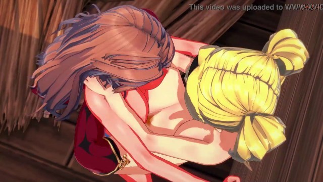 Katalina and Zeta have lesbian sex, gets strapon fucked against the wall - Granblue Fantasy Hentai.