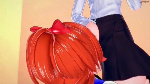 Kyoko eats out Misako before strapon fucking her against a wall in the school cafeteria. River City Girls Lesbian Hentai.