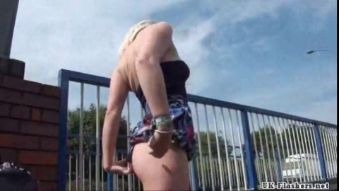 Blonde teen Carly Rae in public nudity and rude exhibitionist outdoor masturbati