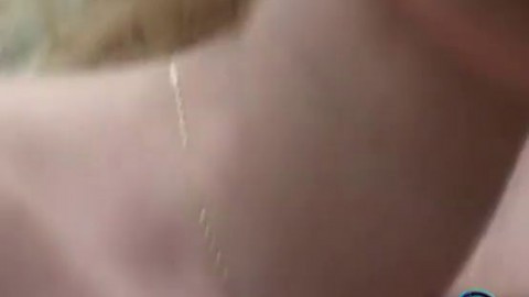 Curly haired blonde Jaqueline Stone giving a wet blowjob outdoors