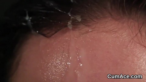 Hot beauty gets cum shot on her face swallowing all the jism