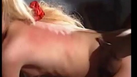 Horny blond bitch gets her mouth and hairy pussy filled with black dick