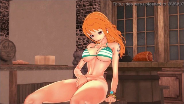 The cute pirate Nami fingers her pussy in a bar - One Piece Hentai.