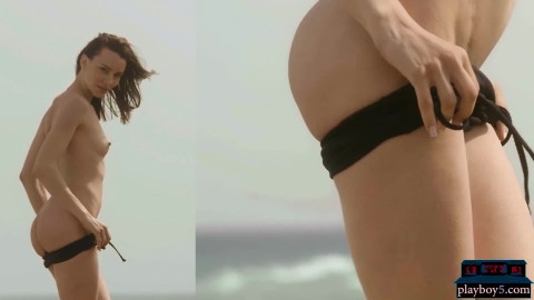 Petite brunette model Adel Morel strips naked outdoor