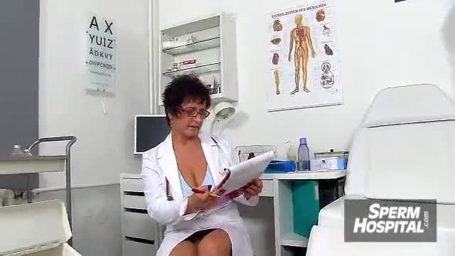 Blonde lady doctor Koko old with young CFNM exam and handjob