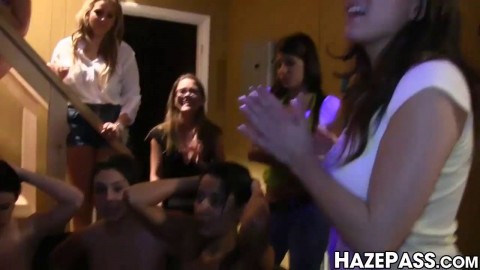 College babes go wild in strapon riding dyke orgy