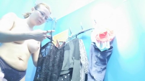 Dressing room amateur bends over bouncing boobs
