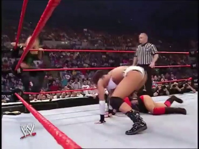 Mickie James and Trish Stratus vs Candice Michelle and Victoria. Tag Team match. Raw 2005.
