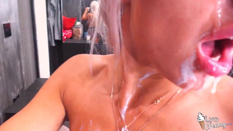 Beautiful Blonde Deepthroat and Play with Milk - Cum on Face