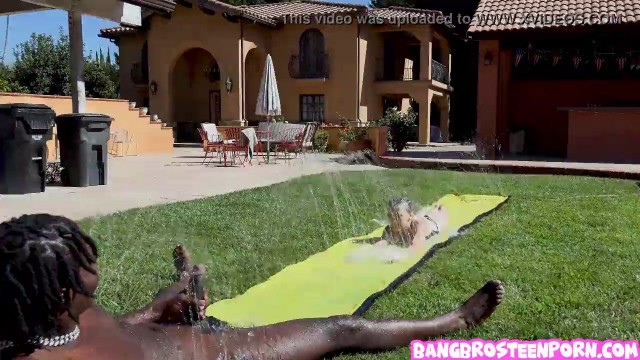 Teenie blonde Kate Bloom playing Slip and Slide and Suck!