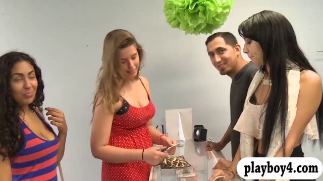 Pretty babes get payed for showing their awesome boobs