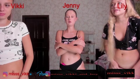 Three hot girls jerking off on the bed. miss vicki