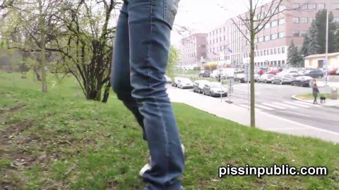 Crazy Czech girls are peeing in the middle of the city and get caught