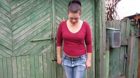 The brunette pissing on nylon tights and jeans, a compilation of dirty fetish videos with a golden shower outdoor in public plac