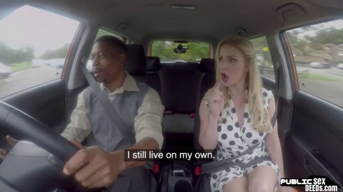 Busty British driving babe doggystyle pounded by black guy