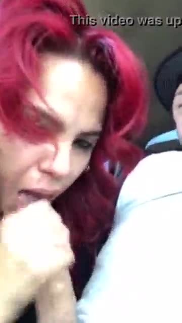 red head Latina swallows cum