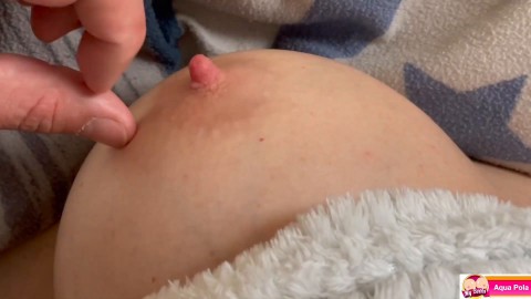 Hand Job with a lot Cum on Big Tits when He Play with My Nipples