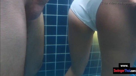 SwingerThai.com - Thai amateur teen GF blowjob and sex in the pool with the boyfriend