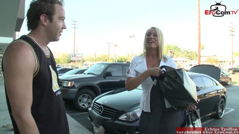 Blonde Milf with perfect natural tits pick up at the parking lot