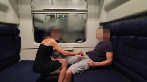 Dick flash - I pull out my cock in front of a teacher in the public train and and help me cum in mouth 4K - it's very risky Almo