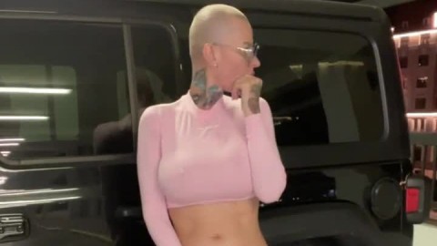 bald tattooed slut squirting in public parking