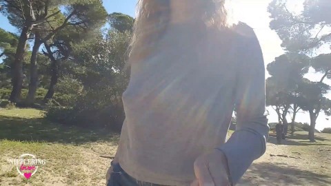 nippleringlover walking on the beach and flashing pierced tits with huge pierced nipples and big nipple rings