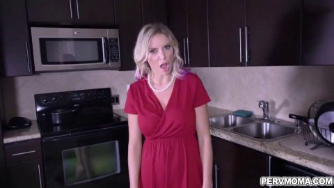 Blonde shoplifter MILF Kenzie Taylor got caught and by stepson and performs a handsfree blowjob while wearing handcuffs.