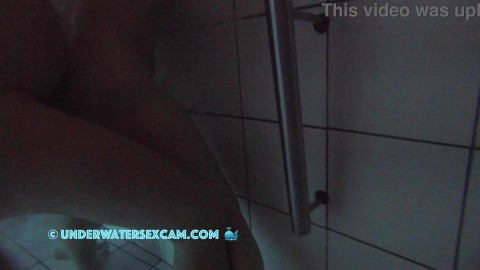 Hidden pool video: Jet stream masturbation with water pressure and husband wants to help for underwater sex in the public pool