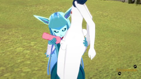 Pokemon Hentai Furry Yiff 3D - Glaceon handjob and fucked by Cinderace with creampie