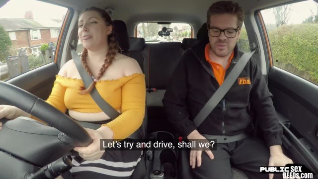 BBW amateur slut fucked outdoor in car by driving instructor