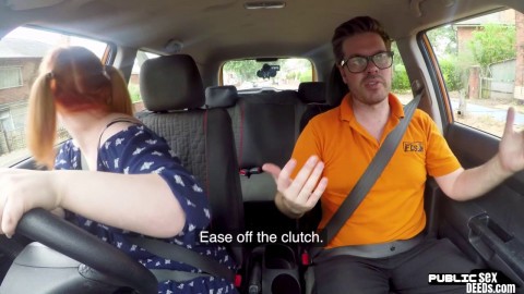 Chubby redhead public fucked in car by driving instructor