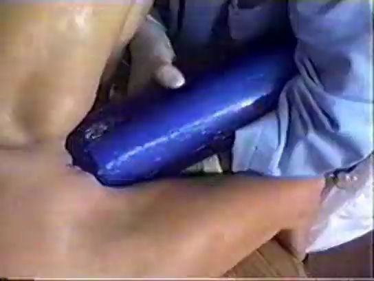 Doing big blue monster dildo