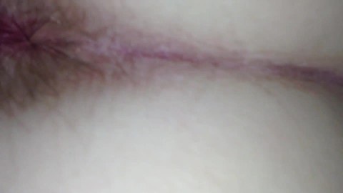asshole close up as I fuck wife's pussy and cum on her ass