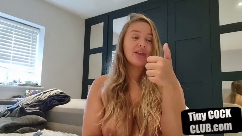 Fem busty babe makes joke about his small cock on webcam