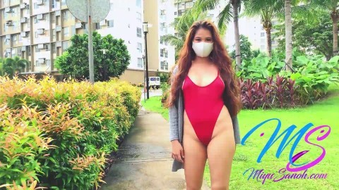 Preview#4 Part5 Filipina Model Miyu Sanoh Showing Nipples And Camel Toe In Semi Transparent Red Monokini Swimsuit By The Condo P