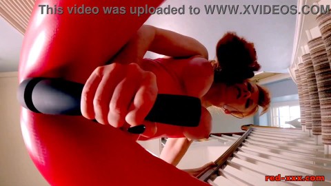 Red XXX sucks cock in a red latex outfit