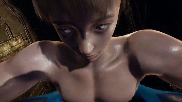 Samus-Aran in a threesome with two men in a space station