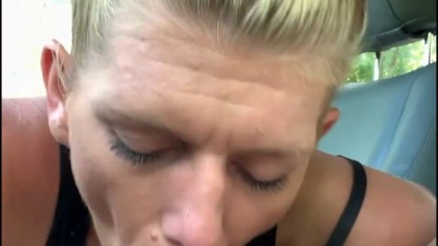 Blonde streetwalker takes a load of cum in her mouth after a long blowjob in her client's car - buy premium content on my snap c