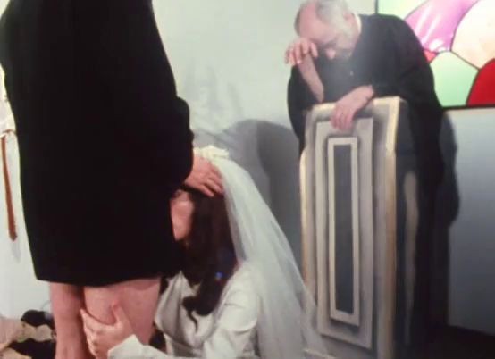 Bride give blowjob to groom at wedding ceremony