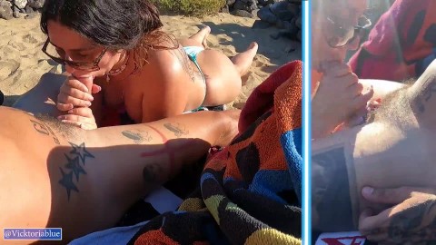 SWALLOWING CUM - PUBLIC sex on the NUDE BEACH - SHE LOVES EATING MY COCK - VOYEUR