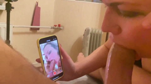 SexWife MILF films herself on the phone for her cuckold husband while I DESTROY her mouth