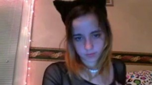 Gorgeous Amateur Girl in Cat Suit Talks on Web Cam