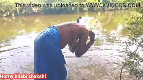 Indian village aunty bathing river show her boobs and pussy rubbing smoothly Part II porn