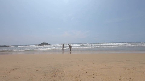 Walking nude freely & having fun on public nudist beach